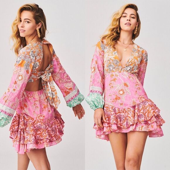 HEMANT AND NANDITA Sidra Ruffle Short Dress in Pink - Picture 5 of 12